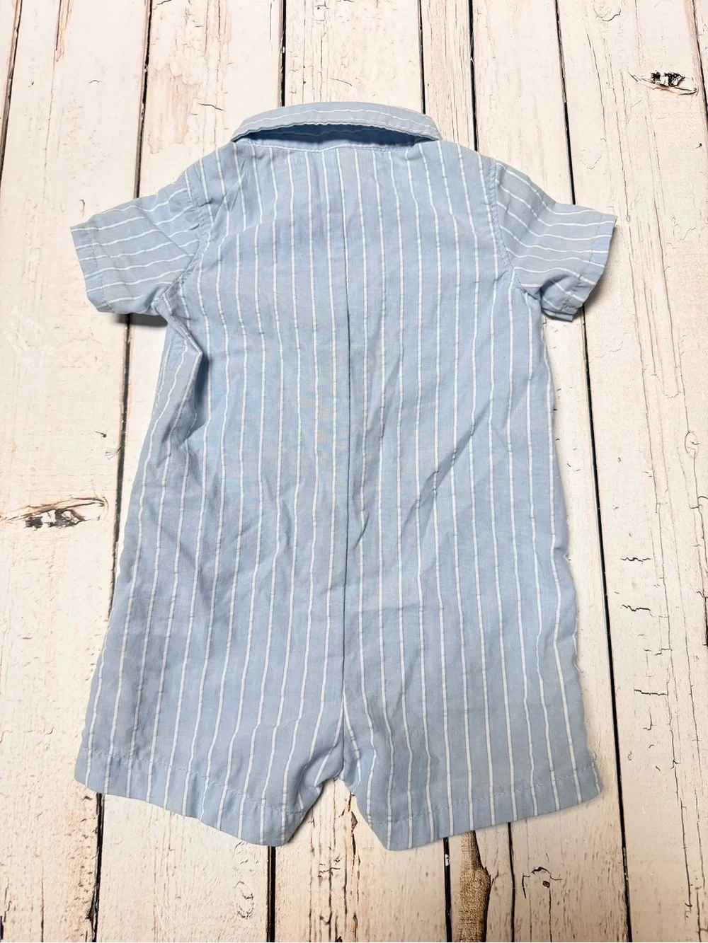 Carters Striped Light Blue Cotton Baby Romper with Collar 6-9 months